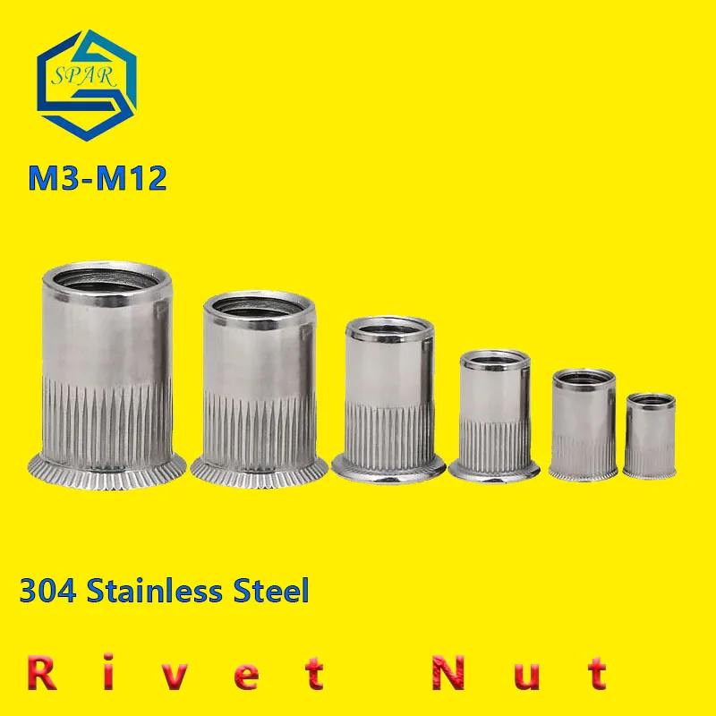 

304 заклепочная гайка с плоской головкой заклепки с резьбой, большая заклепочная гайка с потайной головкой, маленькая заклепка с потайной го...