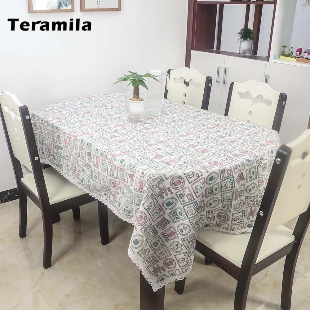Teramila Cotton Linen Rectangular Dining Tablecloth Lace Thick Dust-proof Table Cover Round For Home Party Mantel Wedding Decor | Дом и сад