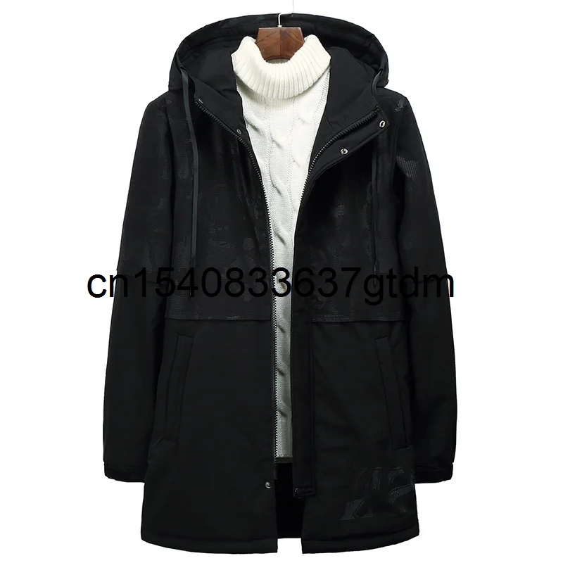 

Модная трендовая Корейская плюшевая мужская куртка с капюшоном, большая Повседневная Свободная хлопковая одежда средней длины