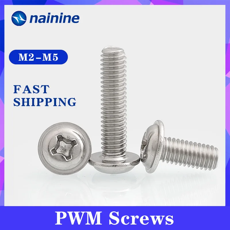 

PWM M2 M2.5 M3 M4 304 Stainless Steel Phillips Pan Machine Screws With Collar DIN967