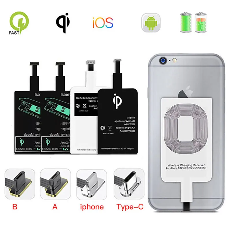 

Micro USB Type C Universal Fast Wireless ChargerAdapter For Samsung Huawei For iPhone For Android