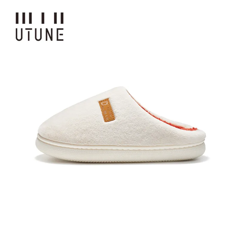 

UTUNE Winter Concise Women Slippers Warm Plush Indoor Shoes Men EVA Sole Anti-slip Platform Home shoes New 2021 Winter Soft Shoe