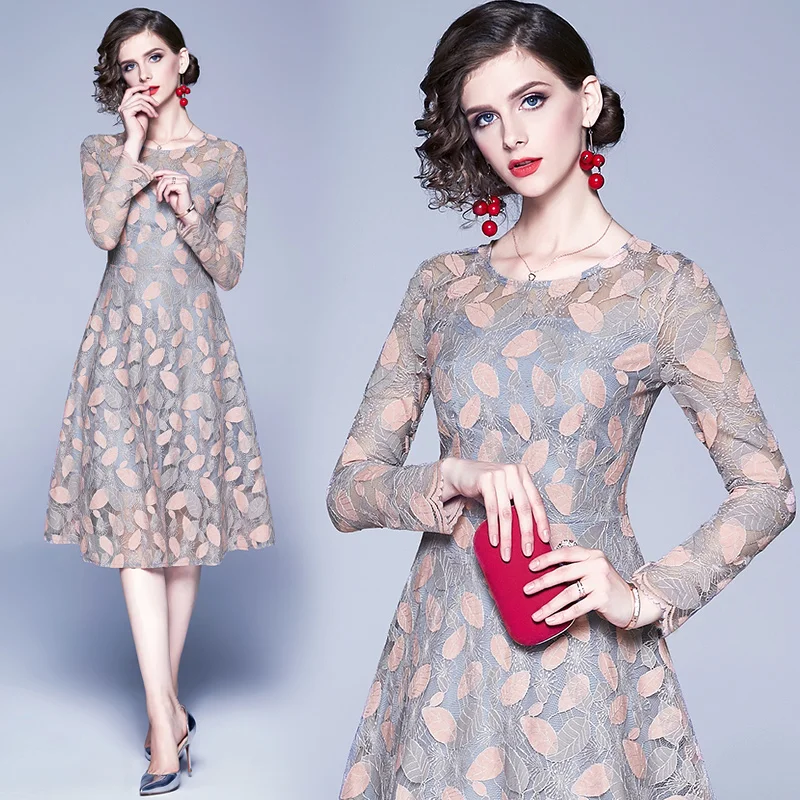 Женское кружевное платье с цветочной вышивкой и листьями женское повседневное