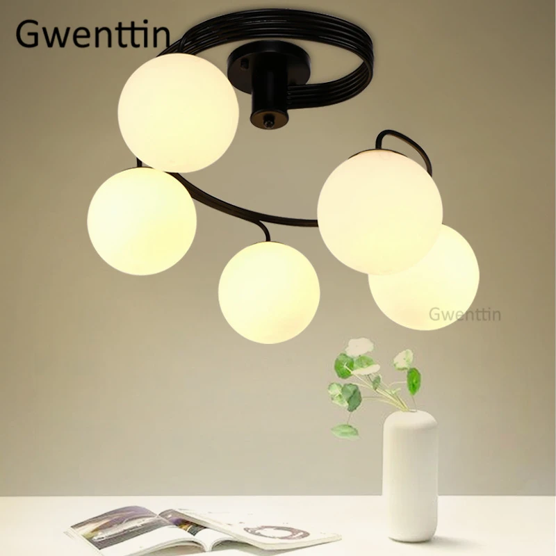Modern Spiral Led Ceiling Lamps Glass Ball Lights for Home Loft Decor Bedroom Living Room Industrial Lamp Light Fixtures | Освещение