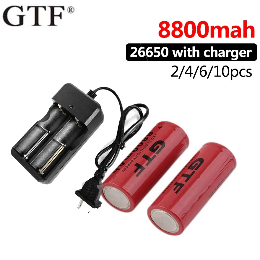 2/4/6/10pc 26650 3.7v 8800mah Rechargeable Lithium Battery for LED Flashlight Torch Accumulator+ 26650 Battery Charger Holder EU