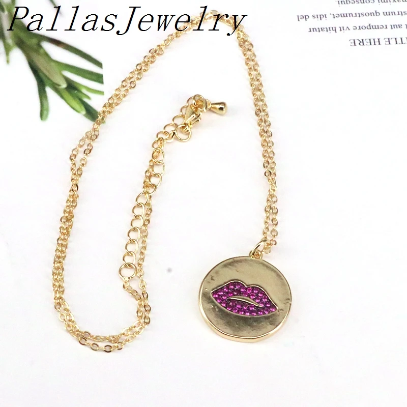 

5Pcs CZ Micro Pave Lip Shaped Pendant/Charm, Cubic Zirconia Round Pendant Necklace