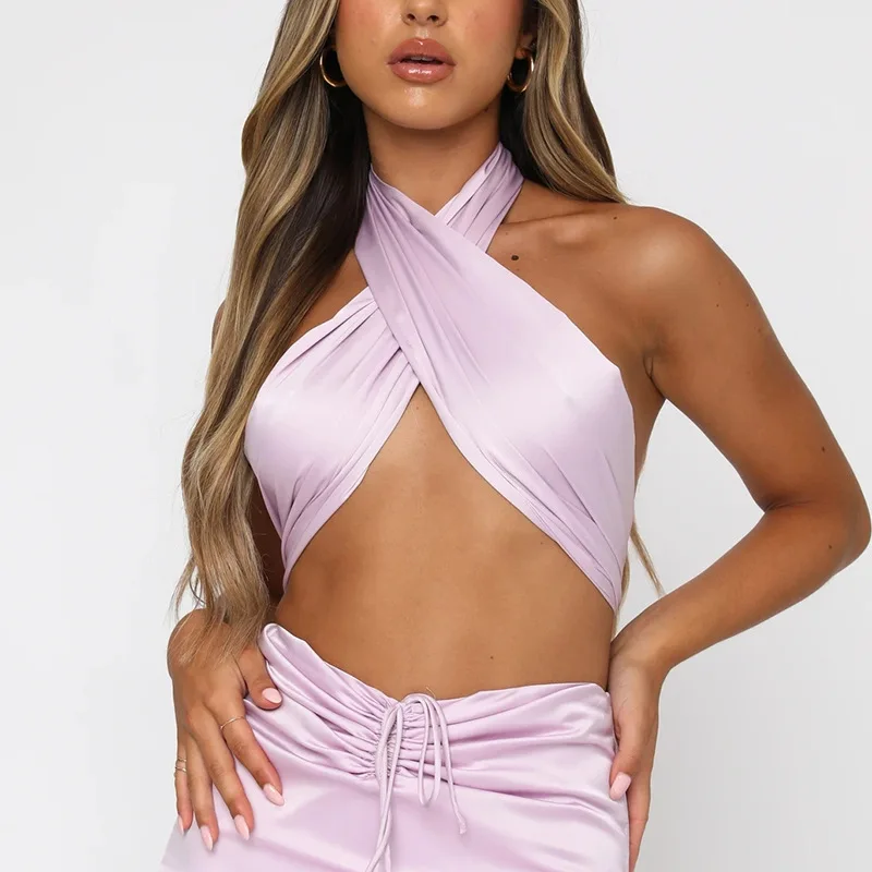 

WEPBEL Women Sexy Bandage Crop Top Shirt Ladies Elegant Sleeveless Halter Bow Tie T-shirt