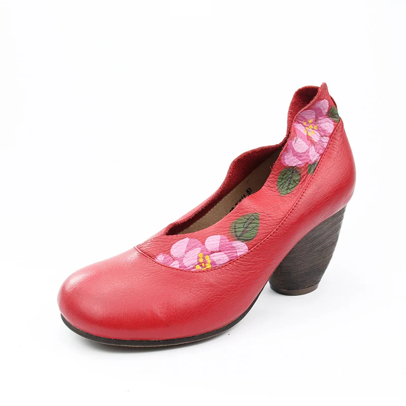 Женские туфли-лодочки ручной работы туфли из натуральной кожи на массивном