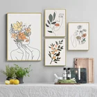 Настенная картина в скандинавском стиле женская, Настенная картина, плакаты, абстрактный цветок, холст, живопись, ботанический лист, современная картина, домашний декор
