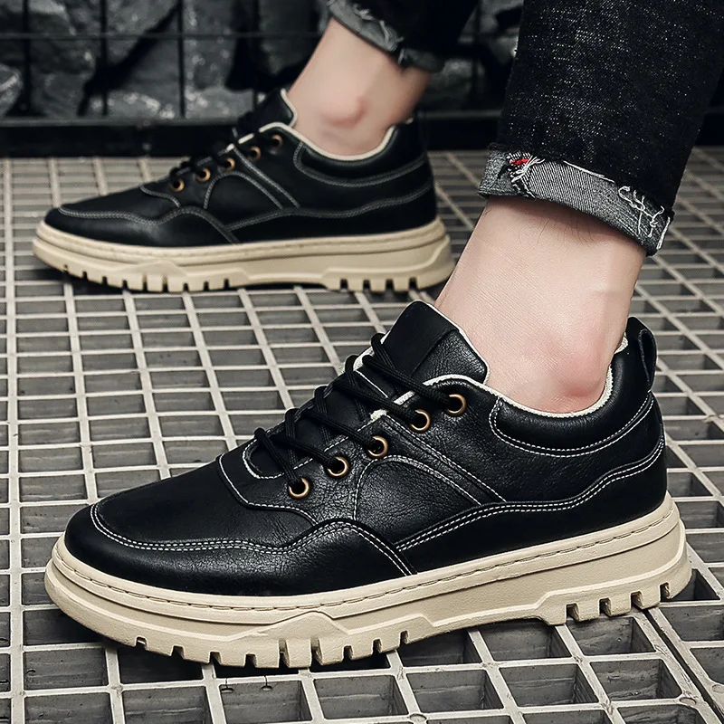 

Men's Leather Casual Shoes Men British Designer Shoes Brand Outdoor Tooling Shoes Male Platform Sneakers Fashion Loafers Man