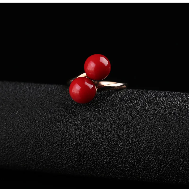 Женское кольцо с двойным шариком KCALOE регулируемое красное искусственным