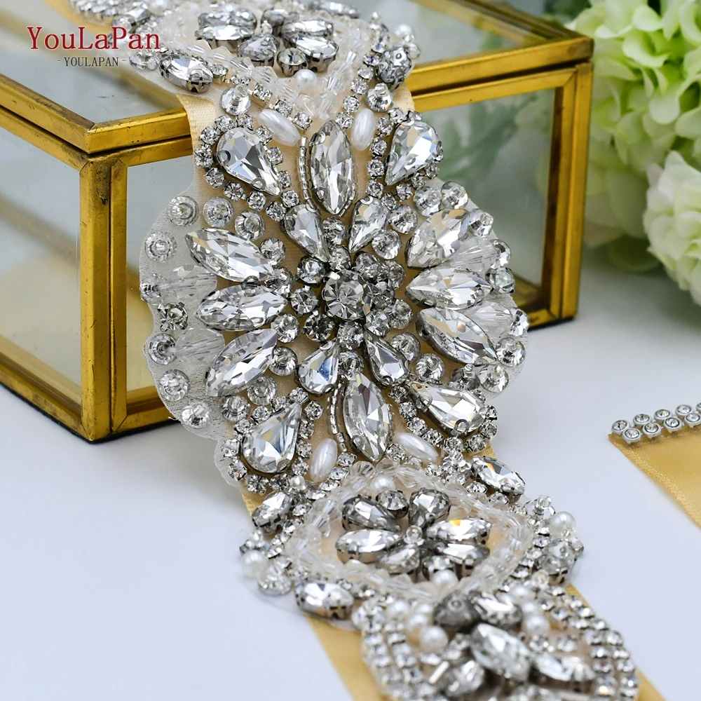 

YouLaPan S433 Clothes Decoration Rhinestone Bridal Sash Applique Wedding Belt on Hair Wedding Party Sash Bridal Satin Sash