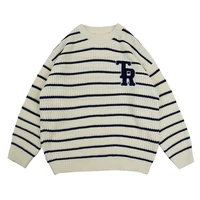 sweater round neck long sleeved embroidery mens fall knit pullover striped letter korean casual oversize couple sweaters hombre