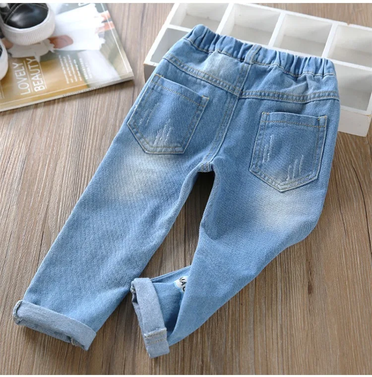 Зимние штаны для маленьких девочек джинсовые плотные с мультяшным рисунком