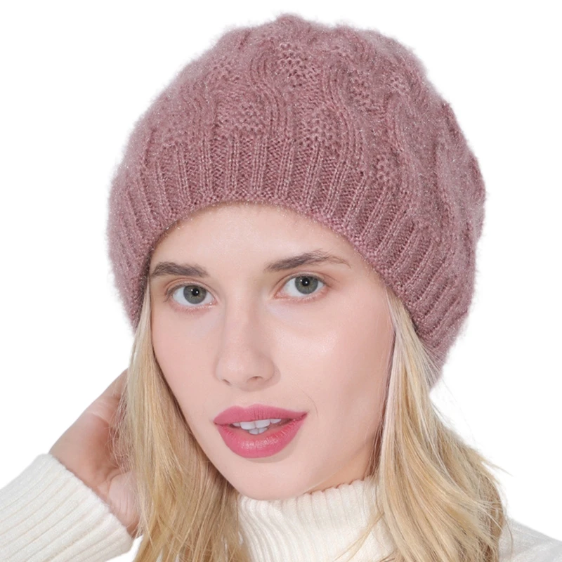 Женские зимние массивные твист кабель вязаная шапка бини с наушниками
