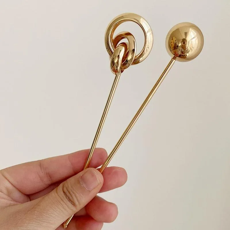 Золотой простая шпилька для волос круглый металлический полый шар аксессуары