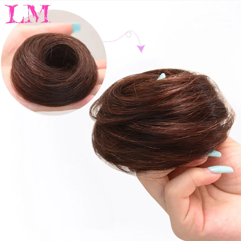 Кудрявый шиньон для волос LM с резинкой коричневые серые синтетические волосы