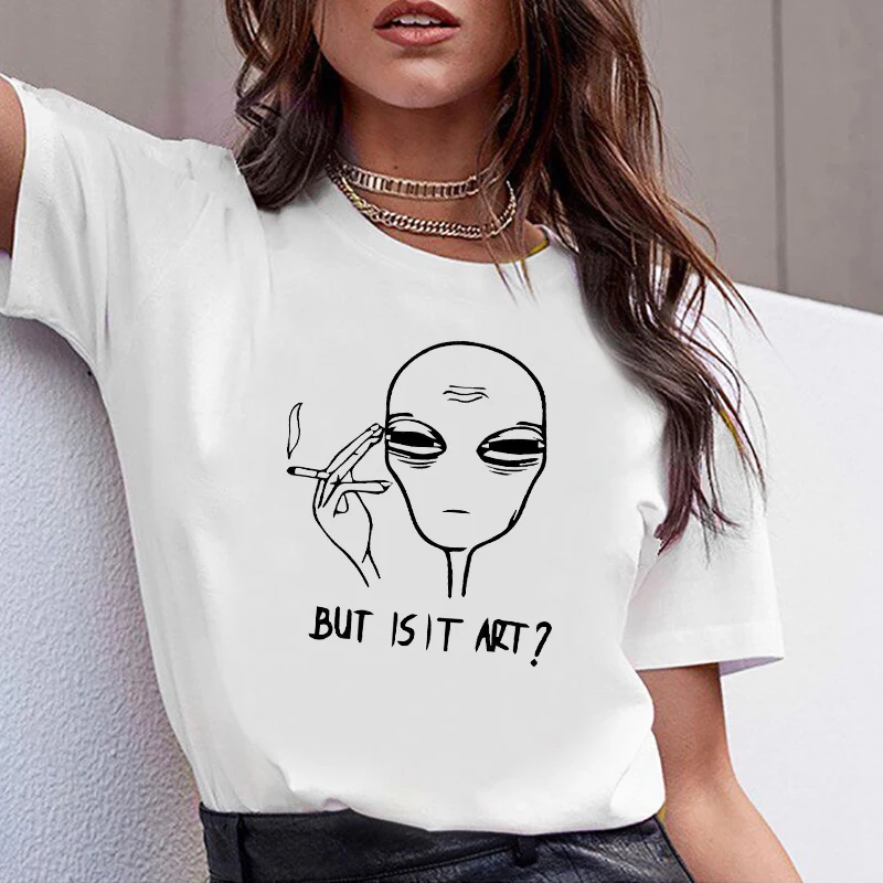 Женская модная одежда забавная футболка с надписью Alien Art повседневная женская