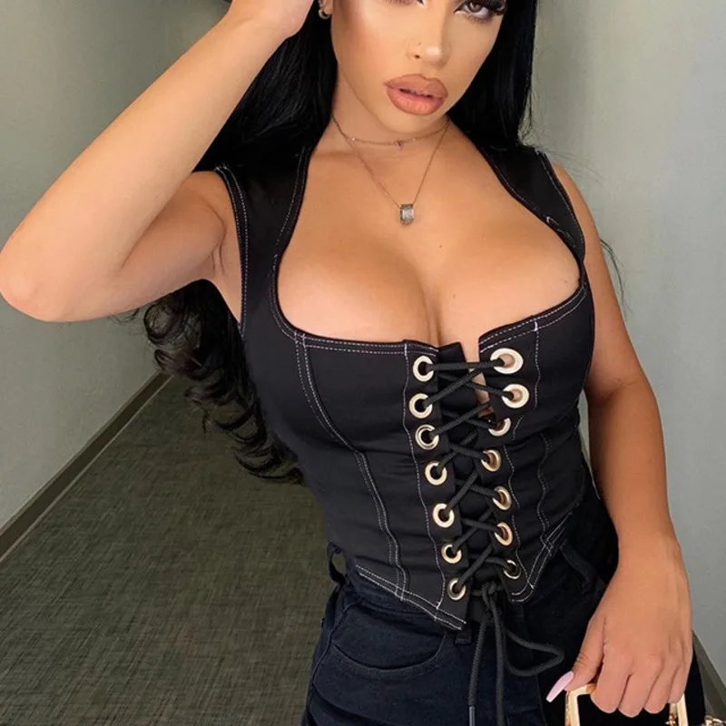 

Женские Сексуальные облегающие джинсовые майки с бантом, модные облегающие Женские обтягивающие кружевные однотонные уличные ковбойские ...