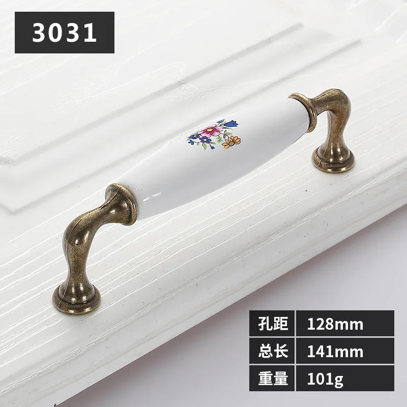 128mm hole spacing Античная Керамика ящика Потяните ручки шкаф дверная ручка, шкафчик дверную ручку счастливый цветок дома ручки для мебели - Цвет: 128mm hole spacing
