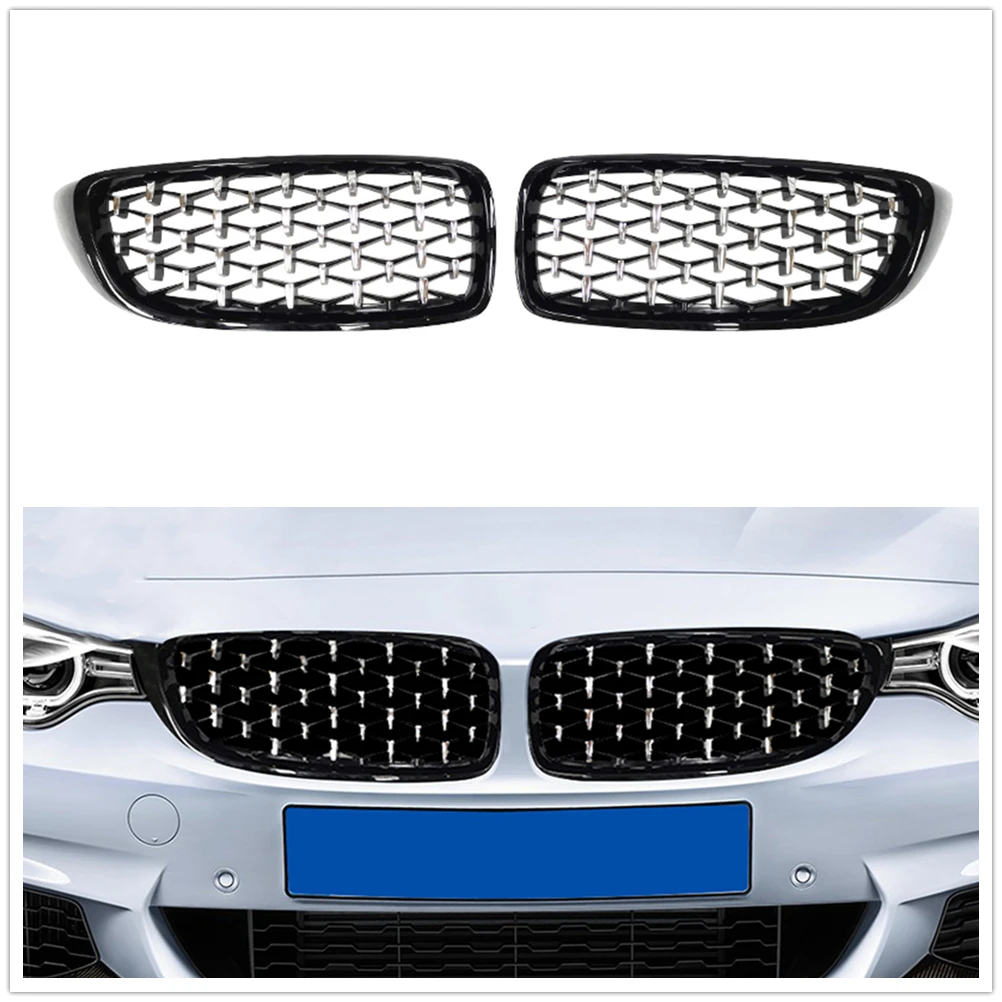 

Front Kidney Grill Grille For BMW 4 Series F32 F33 F36 F82 F83 M4 F80 M3 2014-2020 420i Silver Diamond Style Bumper Hood Mesh