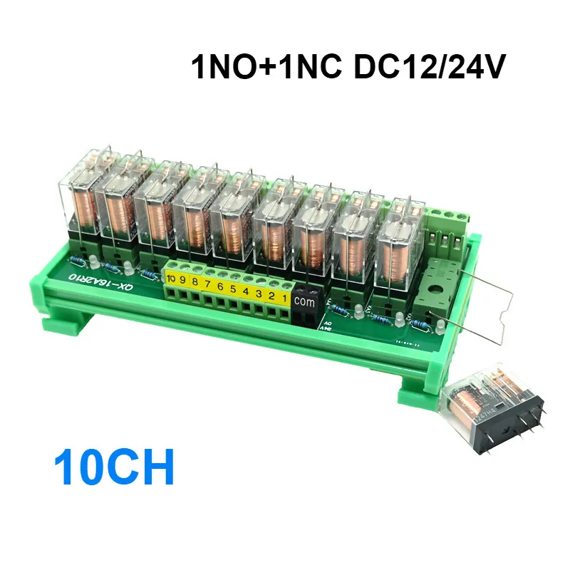 

10 Channels DIN Rail Mount Interface Relay Module OMRON G2R-1-E 16A INPUT DC 12V 24V