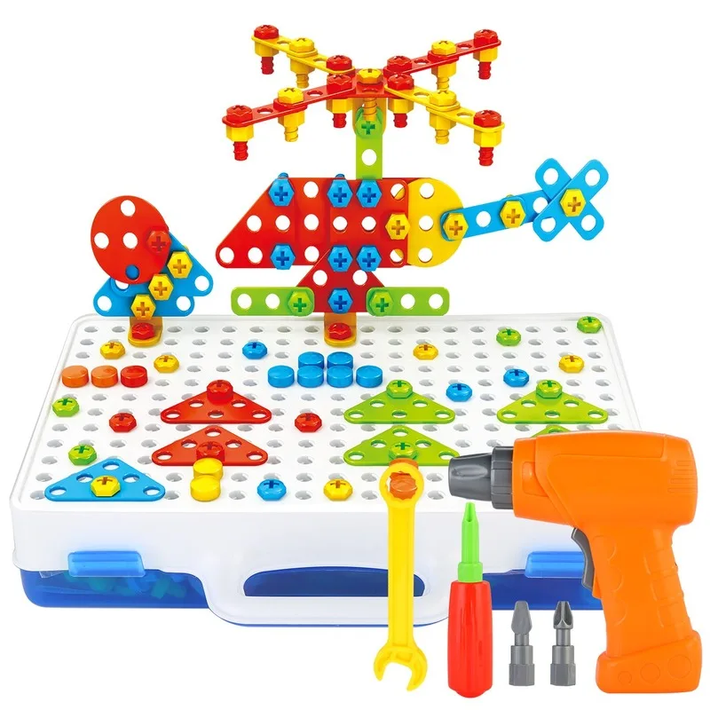 

Fun 251pcs Children Electric Drill Nut Puzzle Disassembly Assembled Plastic Jigsaw Building Toy Kids Educational Tool