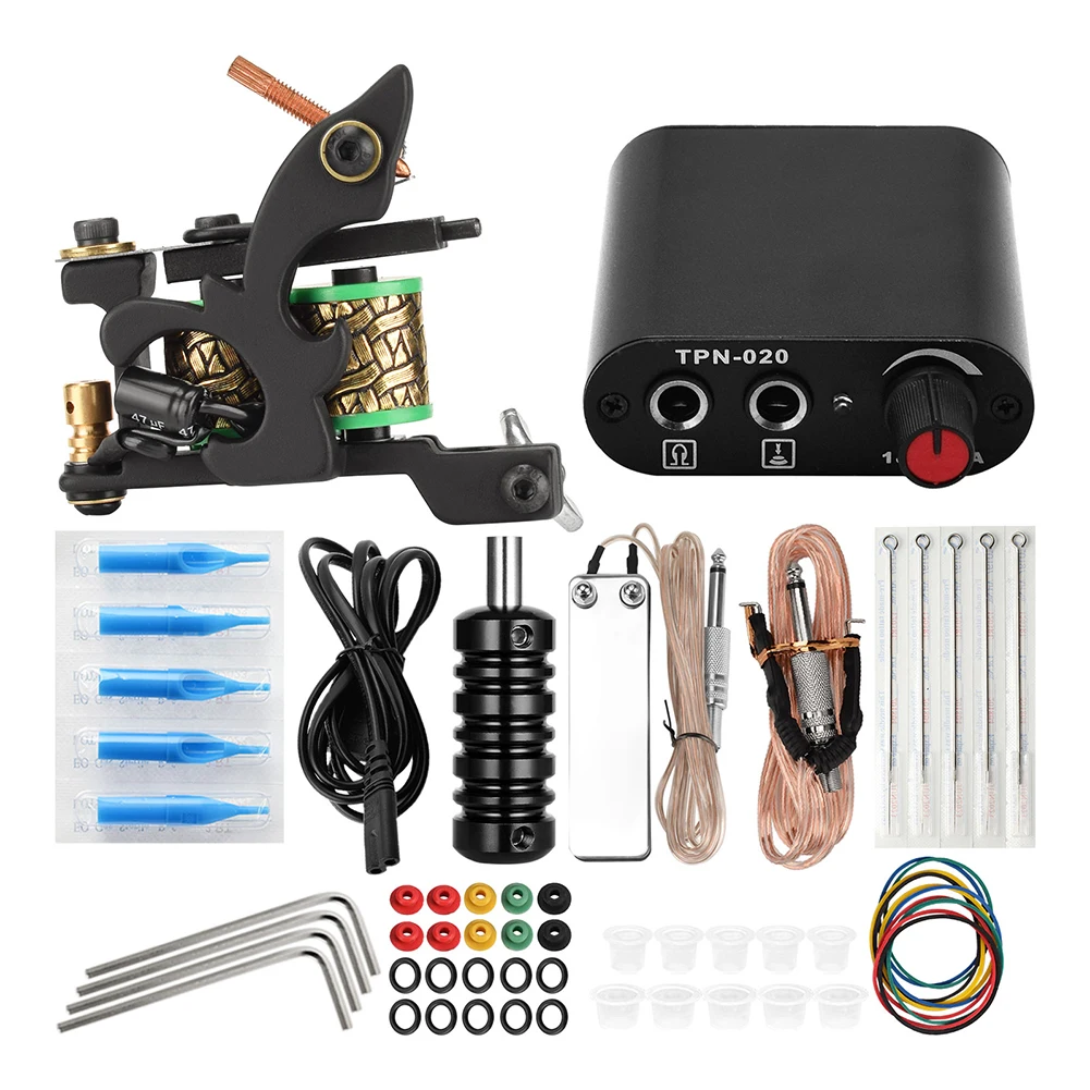 

Professional Tattoo Kits Rubber Band Tattoo Pen Machine Guns Pin Cushion Permanent Makeup Machine Power Supply Needles Body Art