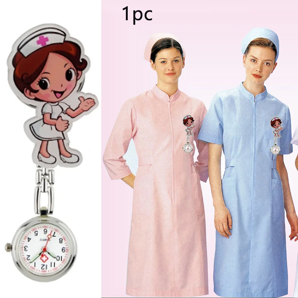 

Women Fashion Pointer Acrylic Fob Doctor Brooch Mini Numerals Hanging Luminous Quartz Cute Pocket Watch Cartoon Nurse