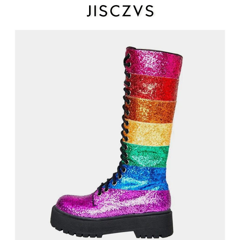 Женские сапоги до середины икры из натуральной кожи Женская обувь на платформе