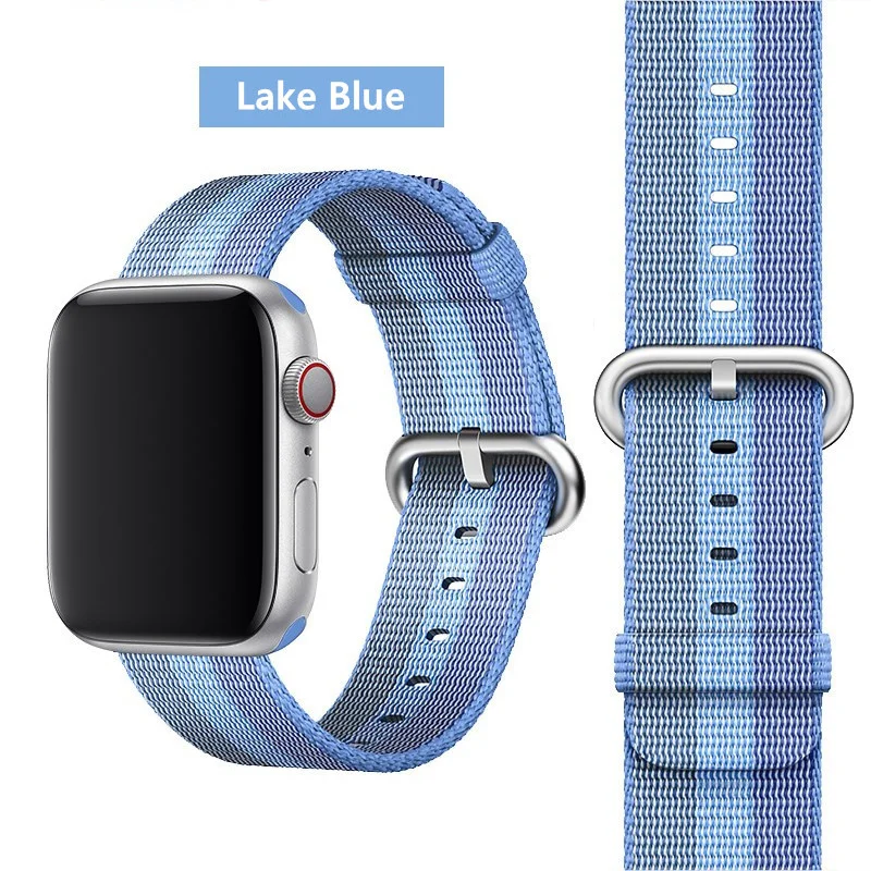 Lake Blue 15 Ремешок EIMO Nato для apple watch, ремешок 44 мм, 40 мм, apple watch 5, 4, 3, 2, iwatch, ремешок 42 мм, 38 мм, плетеный нейлоновый браслет correa, ремешок для часов - Цвет ремешка: Lake Blue 15