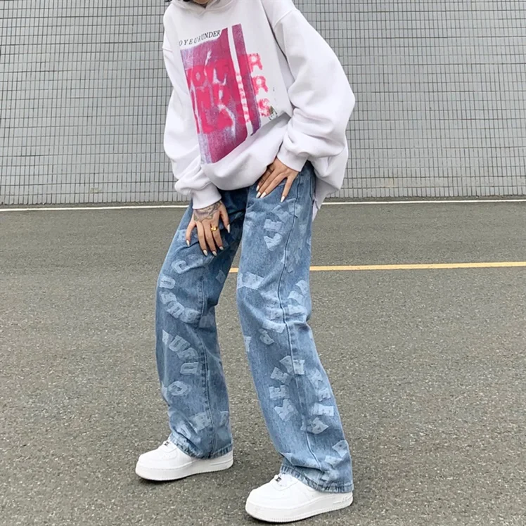 

2021 New Sweet And Cool Jeans Women's Big Size Spice Girl's Design Sense Niche Pants High Street Fashion