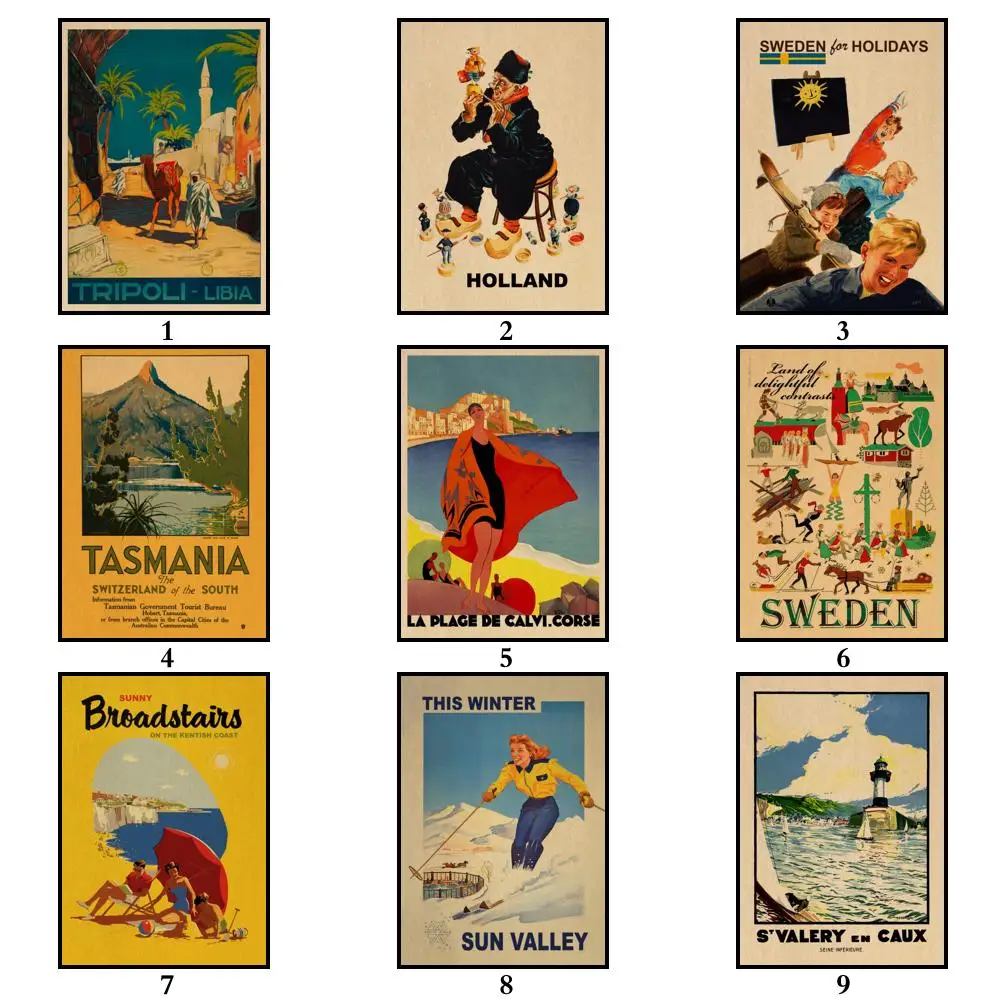 45 дизайнов винтажный постер для путешествий Kraftpaper город и пейзаж живопись