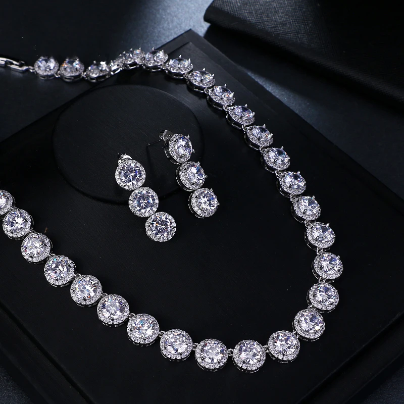 

Dazzling AAA Round Zirconia Flower Bridal Wedding Jewelry Sets For Lover Popular Jewelry Gift Elegant Women Party Dinner Dress