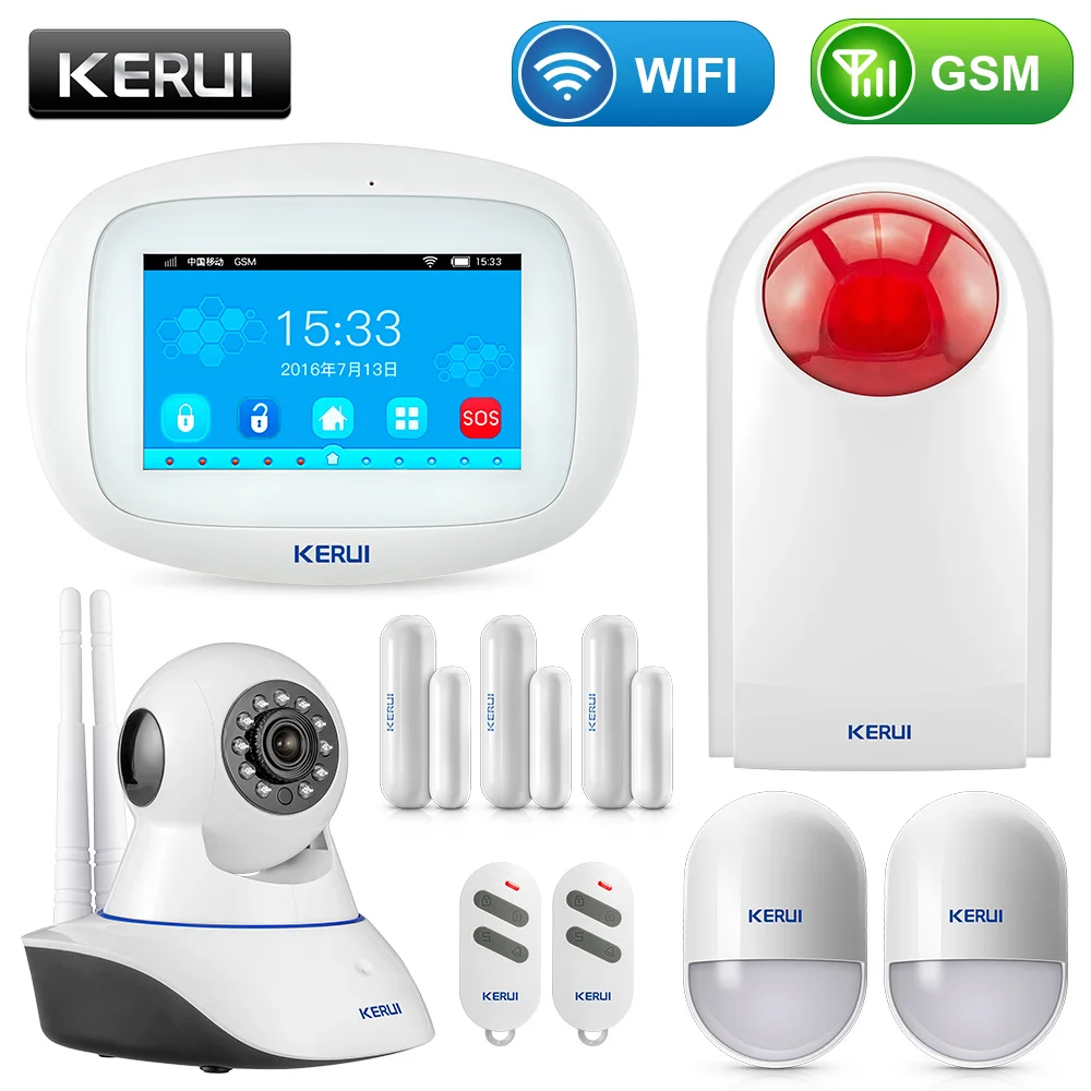 KIT1 Alarm KERUI K52 сенсорный экран удивительный дизайн 4,3 дюймов TFT цветной дисплей wifi+ GSM плоский Настольный Будильник комплект - Цвет: KIT1 Alarm