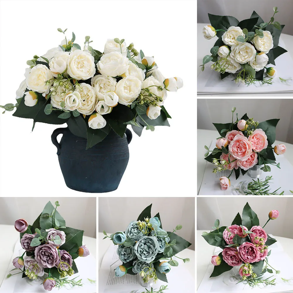 

1 Bunch Silk Rose Artificial Flowers 35cm Fake Bouquet Suitable For Wedding Home Party Garden Decoration
