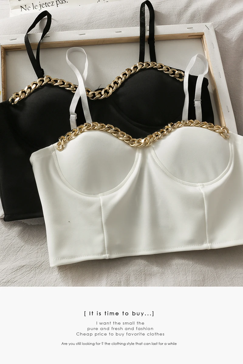 

Design Sense Metal Chain Decoration with Wrapped Chest Inside Women's New Slim Sling Tube Top