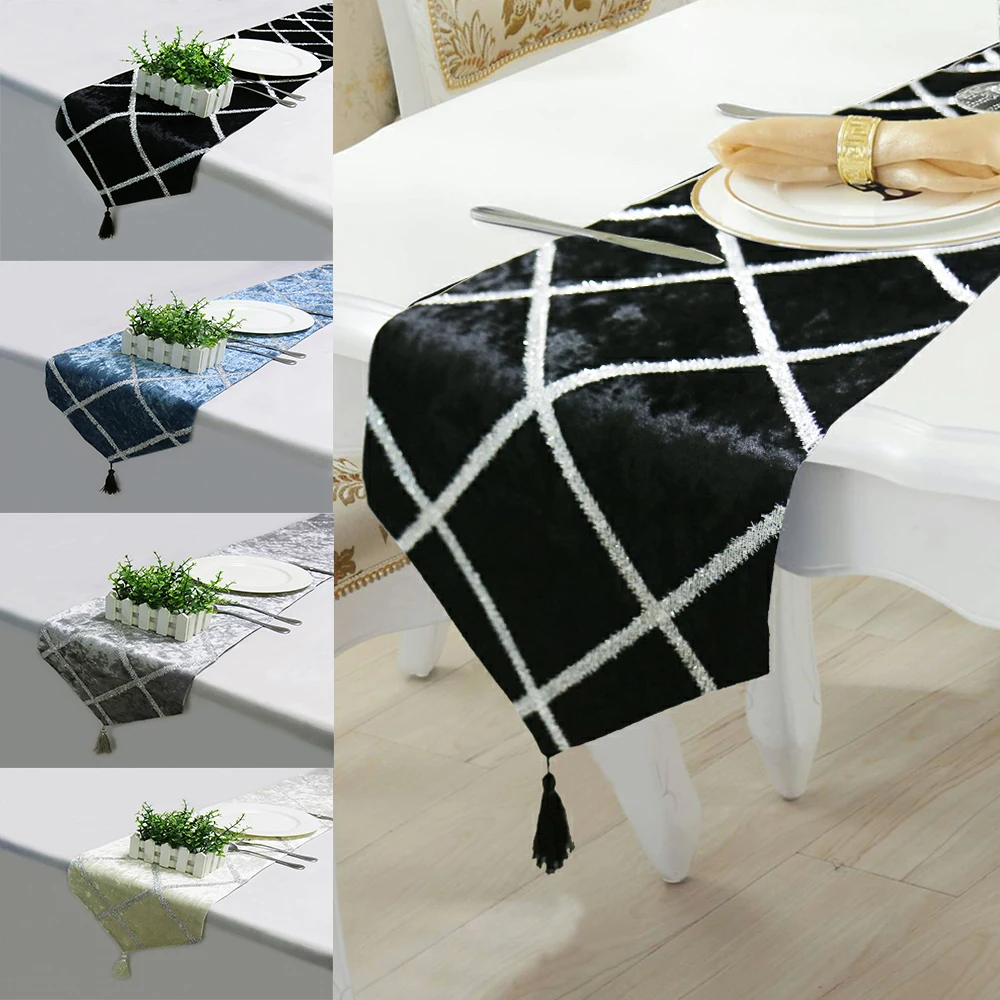 

New Fashion Diamond Shaped Striped Table Runners Cloth with Tassels Dining Decoration for Wedding Dinner Party Decorative