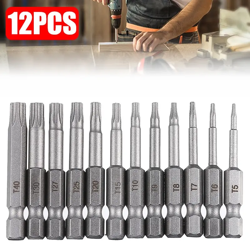 Набор насадок Torx для отверток 12 шт. 50 мм T5-T40 1/4 &quot головка электрической отвёртки