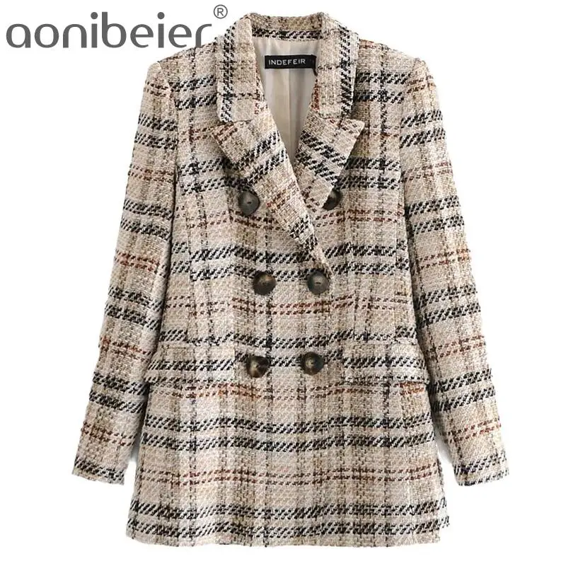

Breasted Ladies Women Casual Plaid Blazer And Skirt Two-Piece Office Lady Work 2021 Vintage Retro Check Pattern Double
