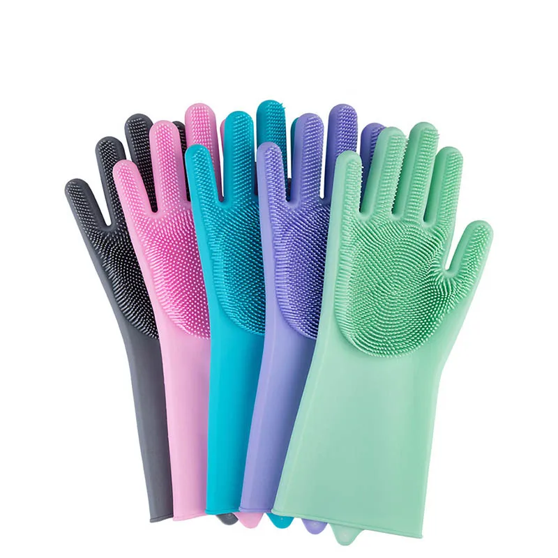 

Magic Silicone Dishwashing Gloves Scrubber Dish Washing Sponge Rubber Scrub Gloves Kitchen Cleaning Tools 1 Pair Soft