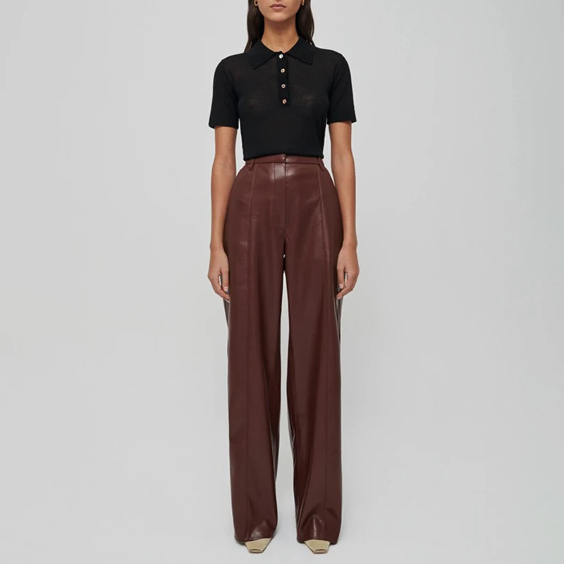 

TWOTWINSTYLE Pure Color Knitting T Shirt For Female O Neck Short Sleeve High Waist Slimming Women's Casual T Shirt Fashion 2021