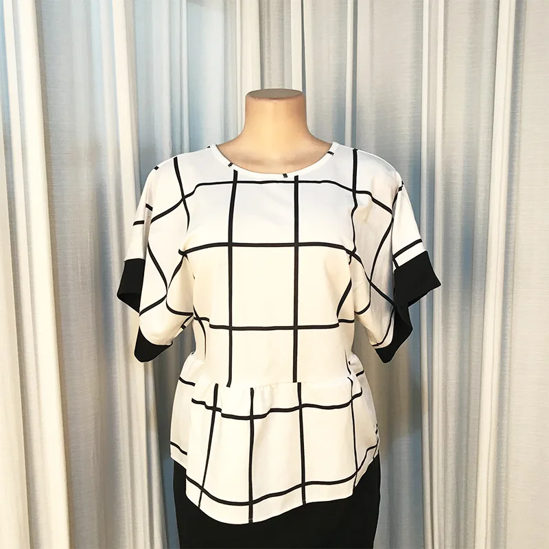 Женский офисный костюм женский комплект одежды клетчатый топ с круглым вырезом и