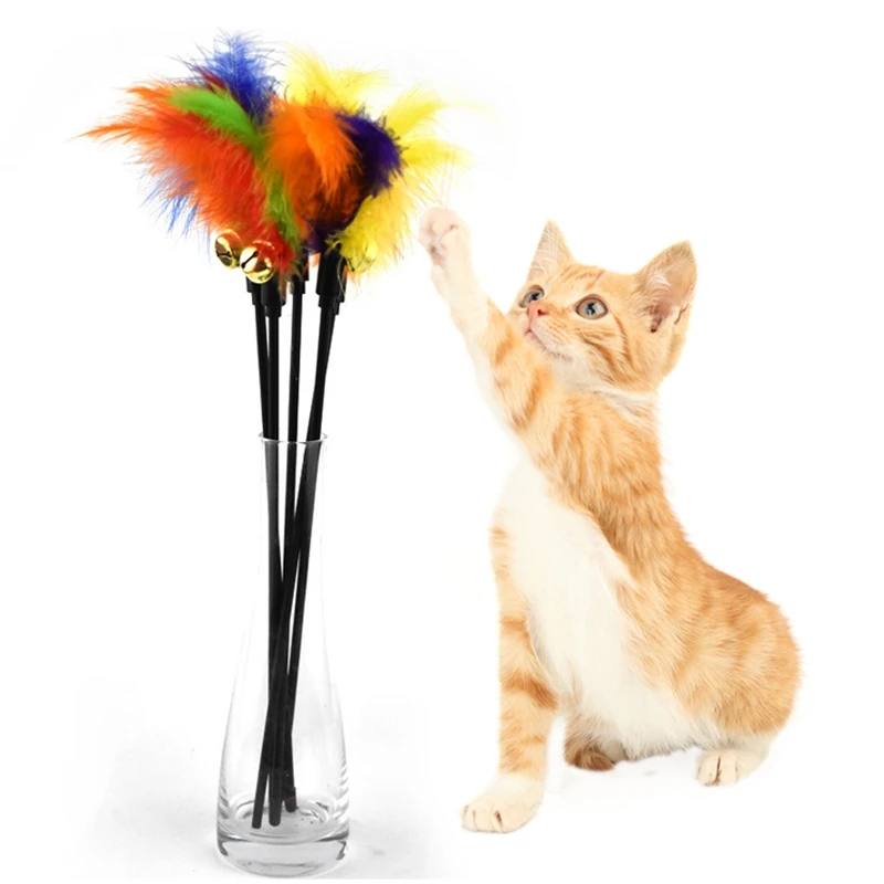 

Cat Funny Stick Rod Interactive Bell Feather Stick Toy For Kitten Chaser Wand Toy Supplies Pet Accessories
