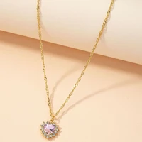 ins gold chain pink acrylic stone love heart pendant choker necklaces trendy korean fashion women party jewelry