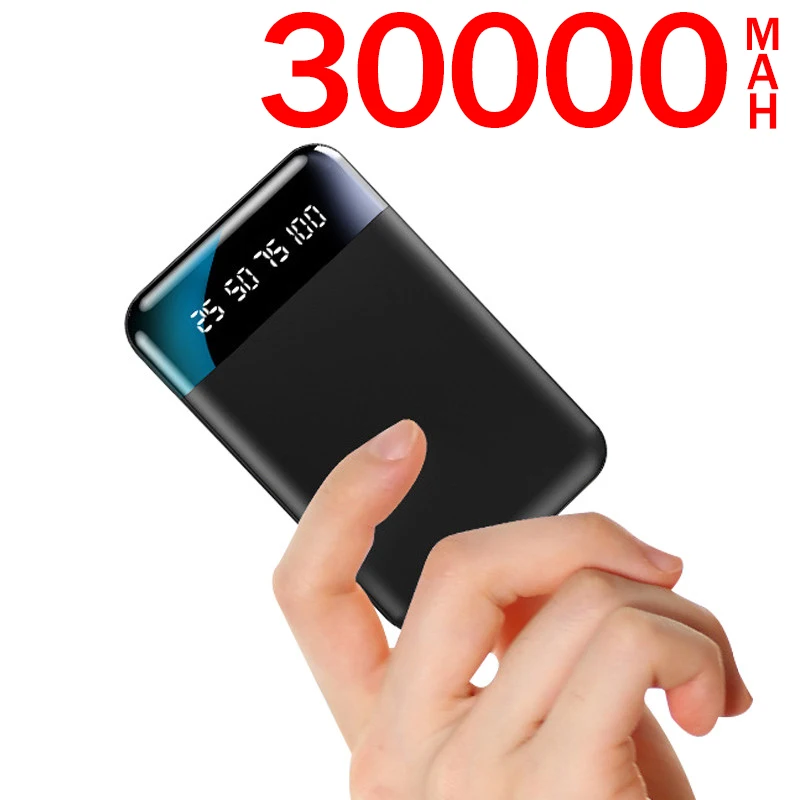 Портативное зарядное устройство Power Bank 30000mAh для путешествий с LED-подсветкой, подходит для Xiaomi Samsung.