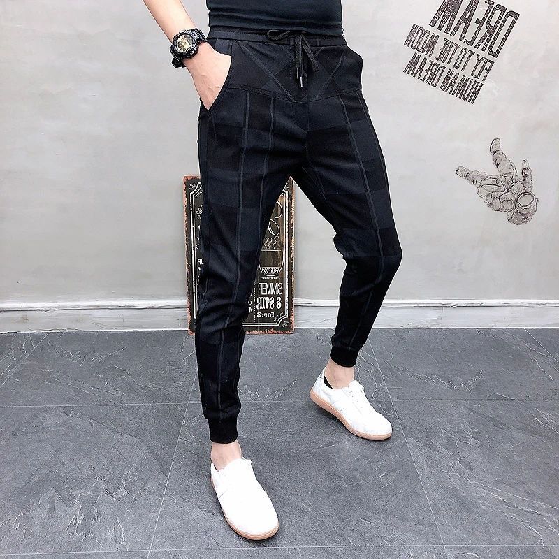 

2021 Autum Mens Joggers Pants Hip Pop Casual Pencil Pant Sweatpants Trousers Streetwear Plaid Black Harem Pant Plus Size