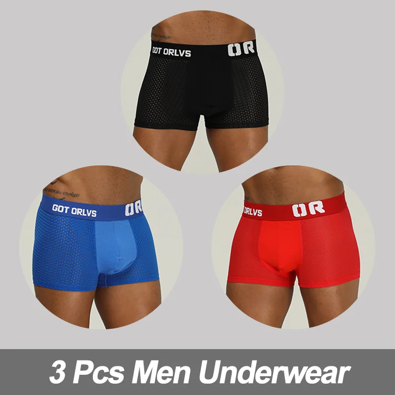 (3)OR207-BER 3 шт., сексуальное нижнее белье cueca, боксеры для мужчин, сетчатые шорты размера плюс, однотонная мужская одежда, боксеры, трусы, шорты, сексуальные трусы для полных мужчин, 100 кг, s - Цвет: (3)OR207-BER