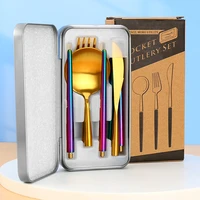 high quality 304 stainless steel portable cutlery set camping tableware travel dinnerware set removable portable flatware set