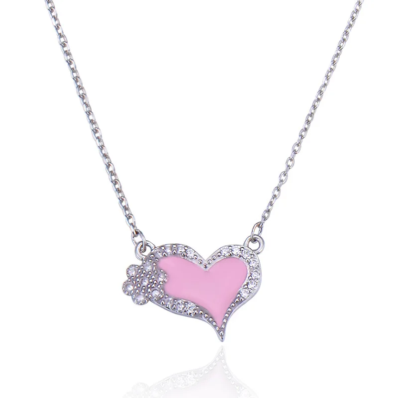 

Pendant Necklace Pink Heart Zircon Trendy Link Chain Fashion Jewelry Ts Style 925 Stering Silver Bijoux Gift